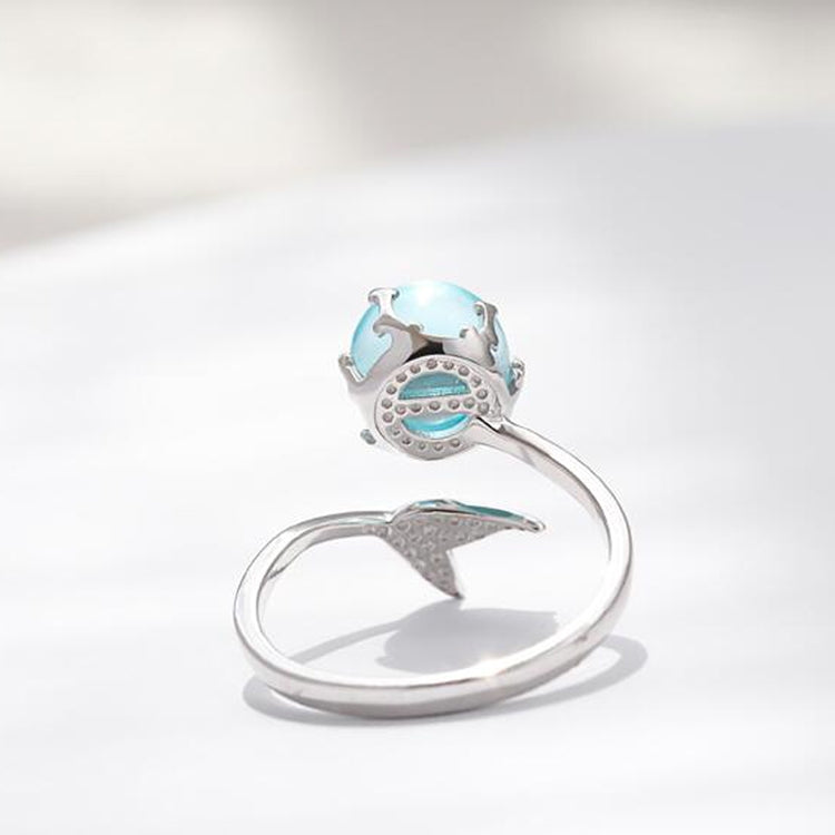 Anéis Abertos para Mulher com Forma de Sereia e Cristal Azul da Moda
