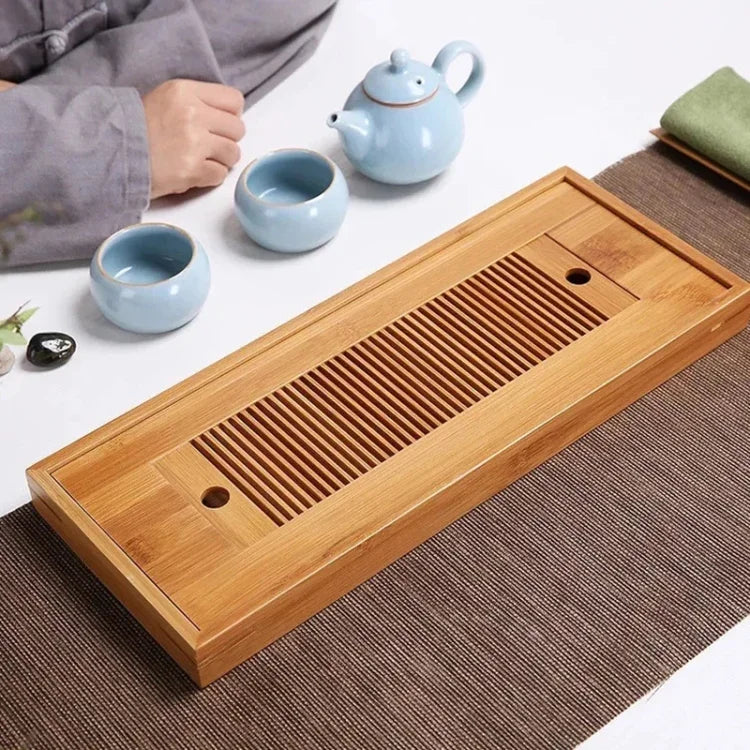 Tabuleiros de Chá de Bambu para Chá Kung Fu com Suporte de Drenagem, Tabuleiros de Chá de Bambu