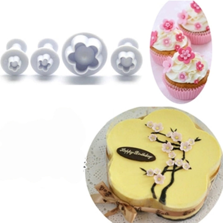 Conjunto de 4 Peças Molde para Bolo de Fondant com Estampa de Primavera, Forma de Ameixa