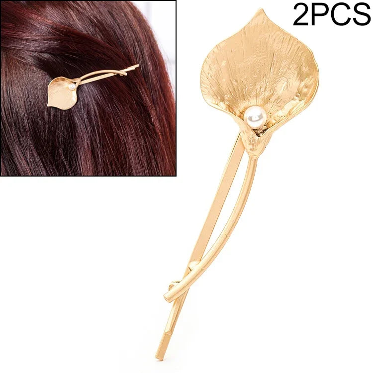 2 PCS Joias de Cabelo de Casamento de Moda Presilhas de Flor Metal Sólido Folha Pregadeiras de Pérola