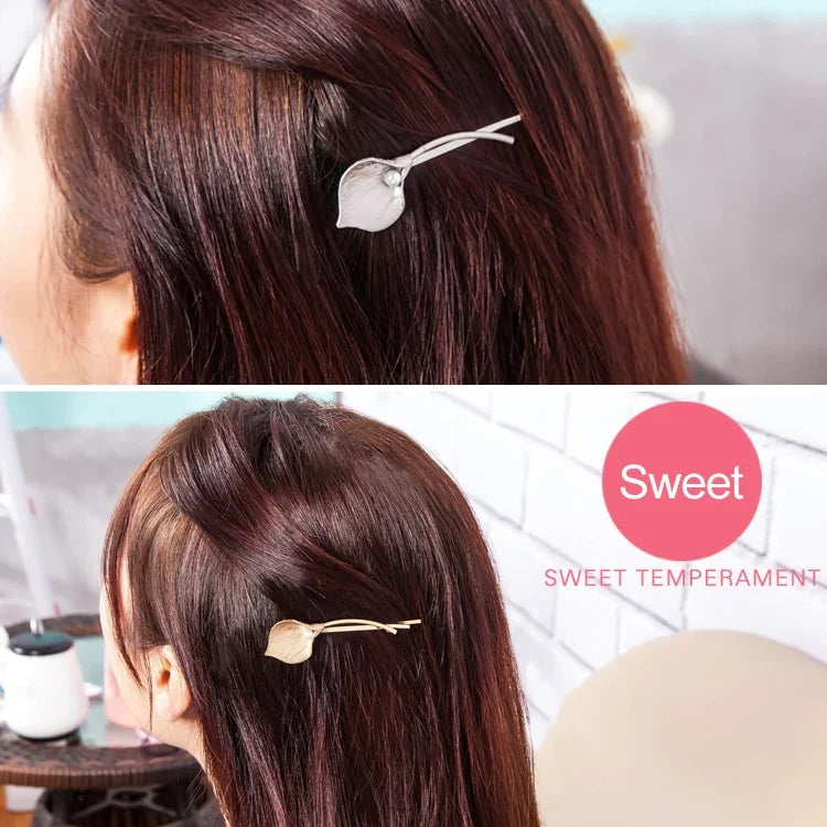 2 PCS Joias de Cabelo de Casamento de Moda Presilhas de Flor Metal Sólido Folha Pregadeiras de Pérola