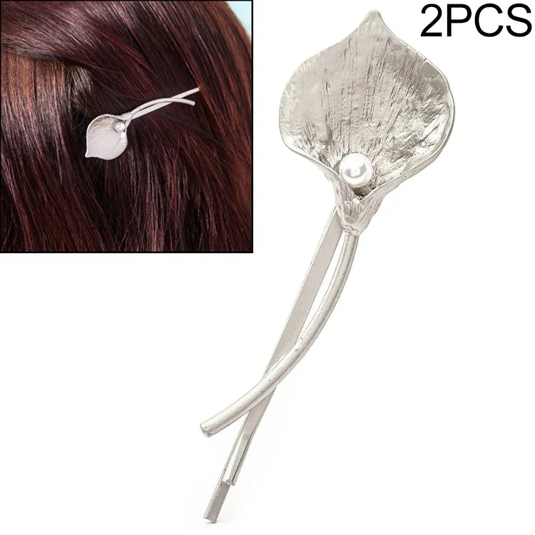 2 PCS Joias de Cabelo de Casamento de Moda Presilhas de Flor Metal Sólido Folha Pregadeiras de Pérola