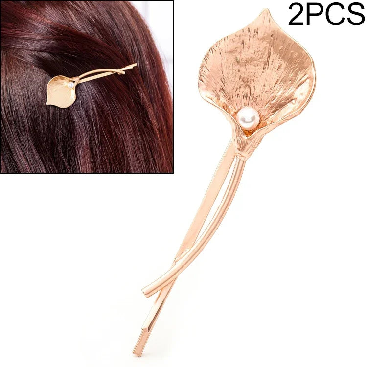 2 PCS Joias de Cabelo de Casamento de Moda Presilhas de Flor Metal Sólido Folha Pregadeiras de Pérola