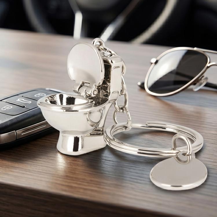 Classic 3D Keychain Mini Toilet Key Ring Chain Bathroom Cute Creative Gift trinket Car Styling Decoration, Mini Silver Toilet Shape