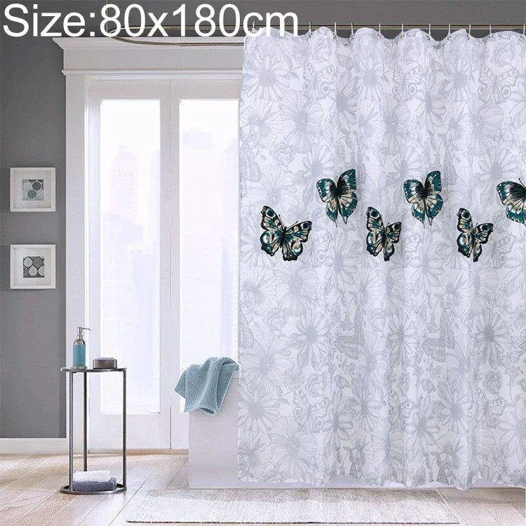 Cortinas de Chuveiro Impermeáveis de Poliéster com Borboletas Laváveis para Casa de Banho, 80x180cm, 120x180cm