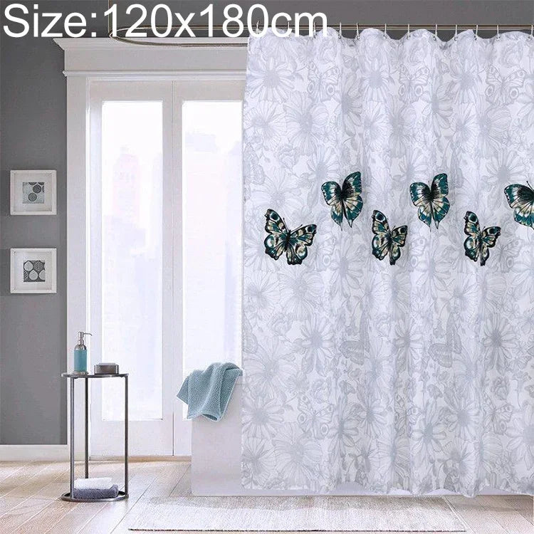 Cortinas de Chuveiro Impermeáveis de Poliéster com Borboletas Laváveis para Casa de Banho, 80x180cm, 120x180cm
