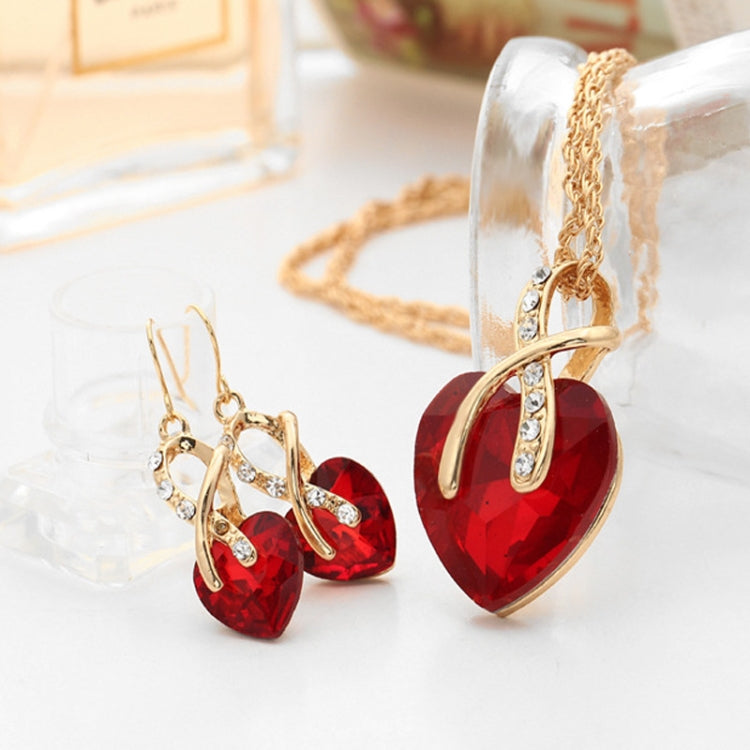 3 PCS / Set Women Heart Shaped Crystal Zircon Earring Necklace Jewelry Set