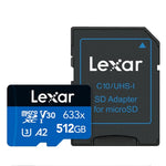 Cartão de Memória Flash TF Lexar 633x 512GB de Alta Velocidade para Câmara Desportiva, Telemóvel e Gravador de Condução para Carro, 512GB