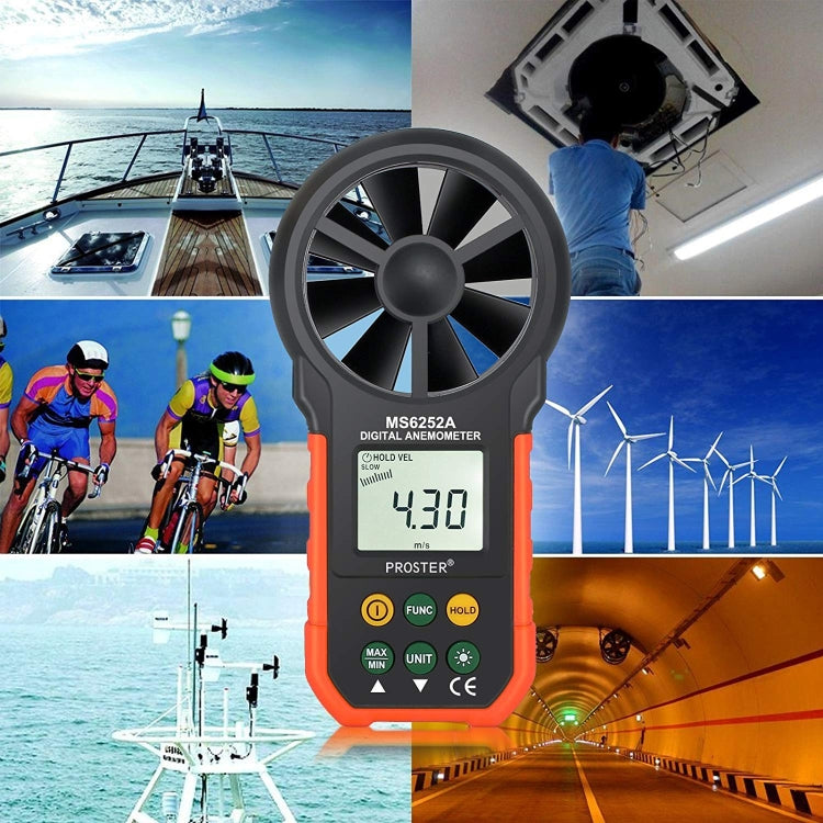 Instrumento de medição de velocidade do vento e volume de ar com visor digital de alta precisão PEAKMETER, MS6252A velocidade do vento, volume de ar, MS6252B temperatura, humidade, USB