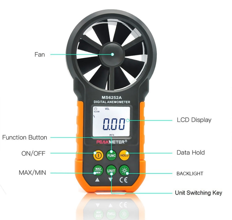 Instrumento de medição de velocidade do vento e volume de ar com visor digital de alta precisão PEAKMETER, MS6252A velocidade do vento, volume de ar, MS6252B temperatura, humidade, USB
