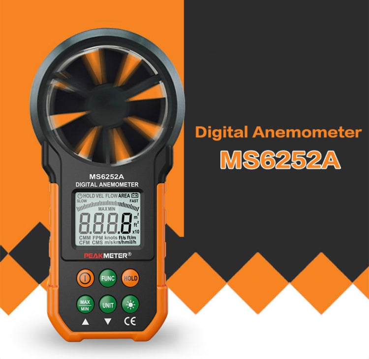 Instrumento de medição de velocidade do vento e volume de ar com visor digital de alta precisão PEAKMETER, MS6252A velocidade do vento, volume de ar, MS6252B temperatura, humidade, USB