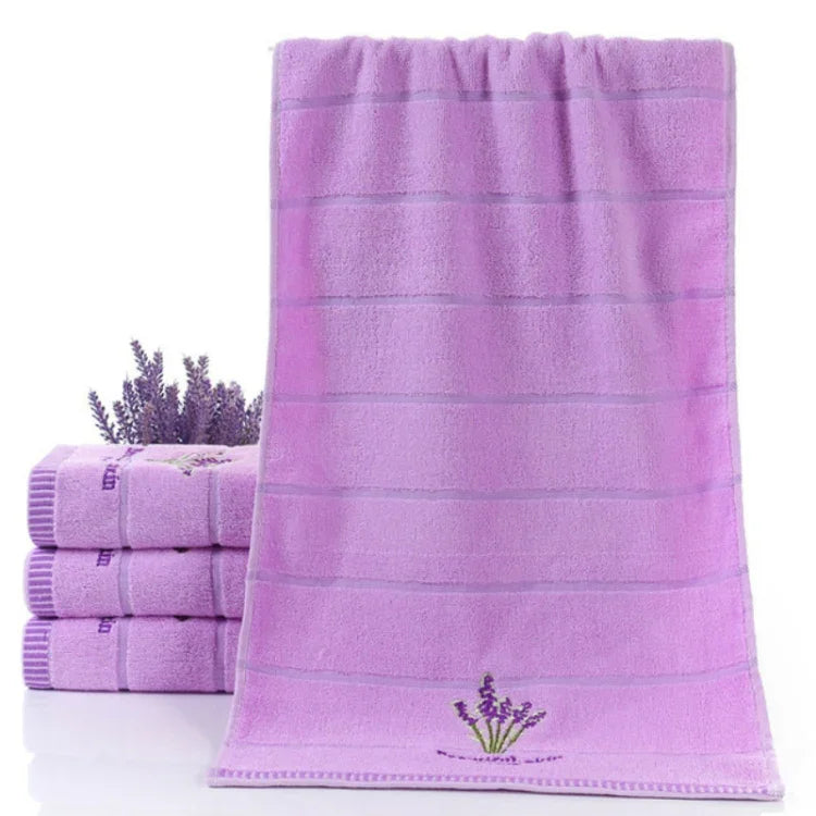 Toalhas de Rosto de Algodão Puro com Risca Grossa Padrão de Lavanda Toalhas de Rosto Absorventes