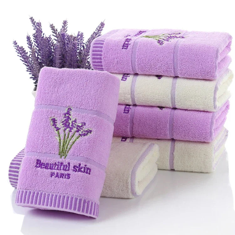 Toalhas de Rosto de Algodão Puro com Risca Grossa Padrão de Lavanda Toalhas de Rosto Absorventes