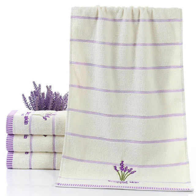 Toalhas de Rosto de Algodão Puro com Risca Grossa Padrão de Lavanda Toalhas de Rosto Absorventes