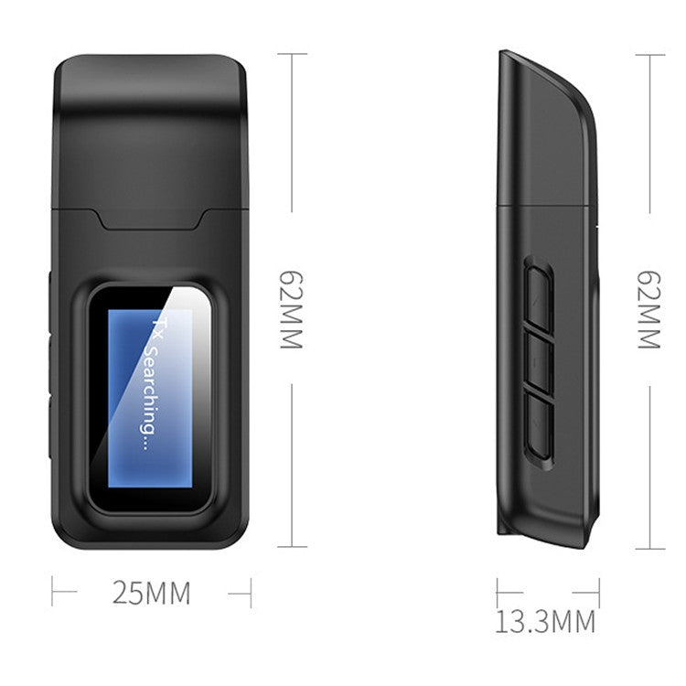 Adaptador Bluetooth 5.0 2 em 1 Transmissor Receptor de Áudio Sem Fios USB Sem Driver com Ecrã LCD