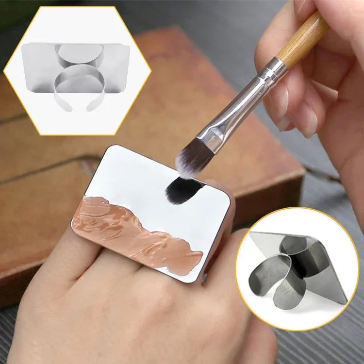 Paleta de Cores para Anel de Dedo de Manicure de Salão Paleta para Mistura de Creme de Maquilhagem Base Ferramenta Cosmética Placa de Aço Inoxidável Pequena Quadrada