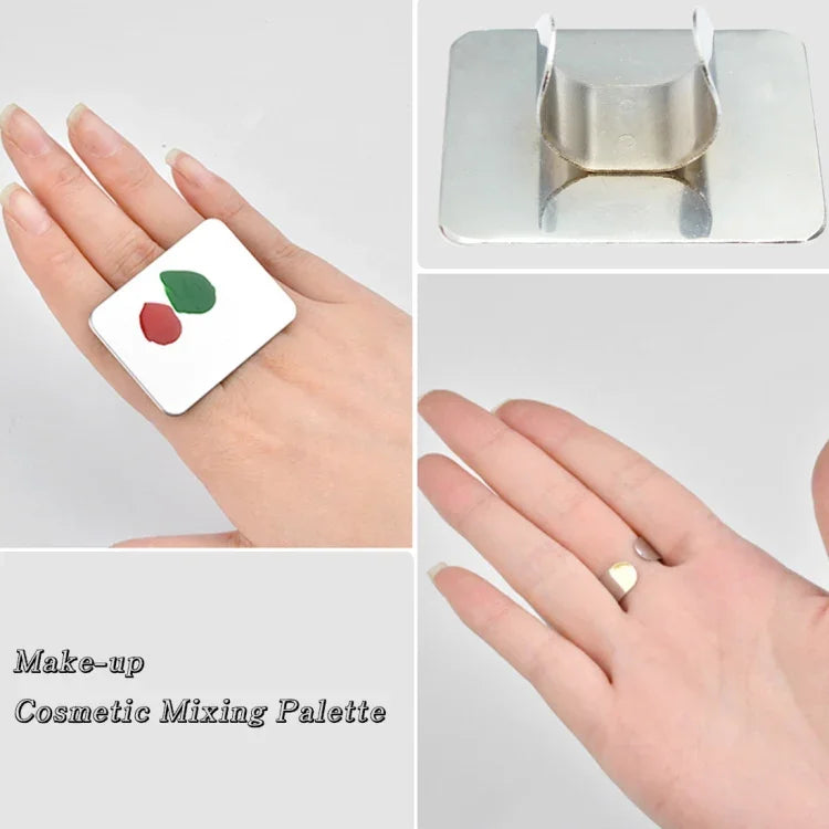 Paleta de Cores para Anel de Dedo de Manicure de Salão Paleta para Mistura de Creme de Maquilhagem Base Ferramenta Cosmética Placa de Aço Inoxidável Pequena Quadrada