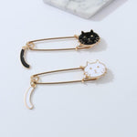 Broche Animal Pequeno de Gato com Cauda a Mexer, Preto, Branco