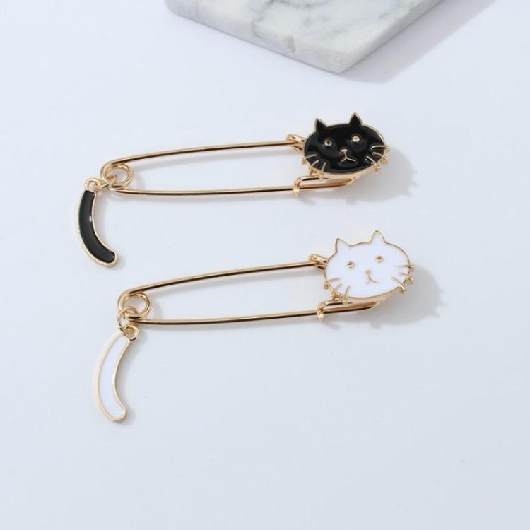 Broche Animal Pequeno de Gato com Cauda a Mexer, Preto, Branco