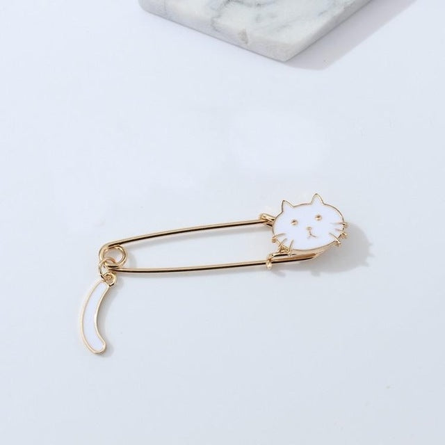 Broche Animal Pequeno de Gato com Cauda a Mexer, Preto, Branco