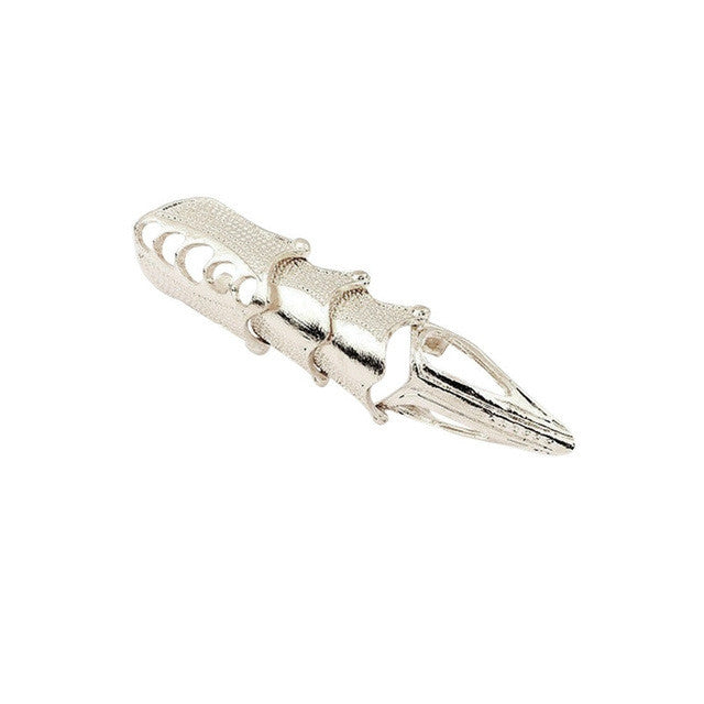 Anel Vintage Punk Prateado com Ponta e Junta Longa, Dourado, Bronze, Prateado, Ouro Antigo