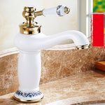 Torneira de Porcelana Azul e Branca Dupla para Água Quente e Fria em Cobre Antigo, Preto, Antigo, Platina, Preto Dourado