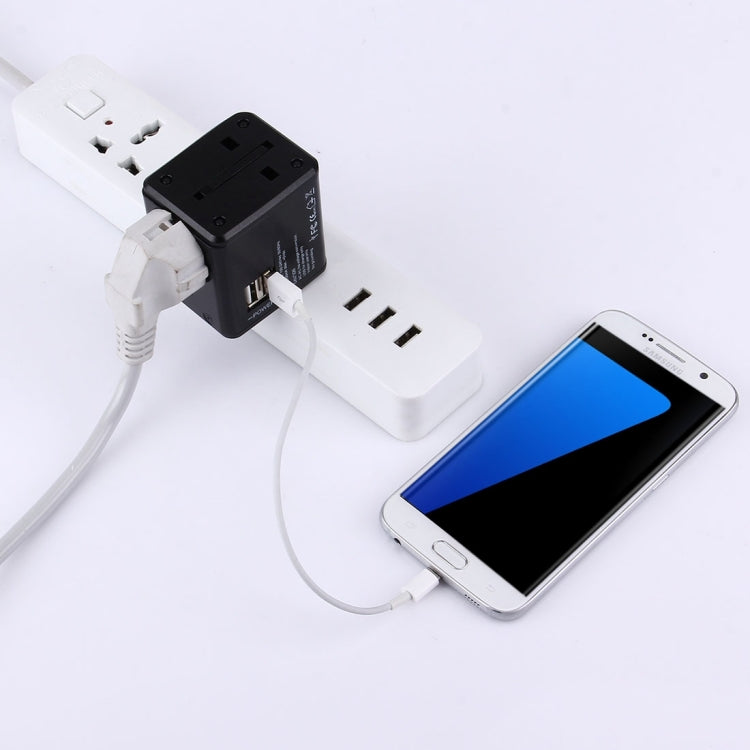 Adaptador Universal de Viagem Ocultável com Portas USB Duplas Integradas para Carregador US, UK, AU, EU