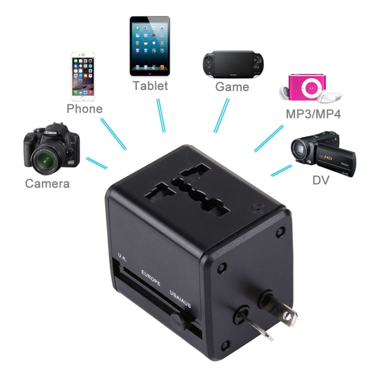 Adaptador Universal de Viagem Ocultável com Portas USB Duplas Integradas para Carregador US, UK, AU, EU