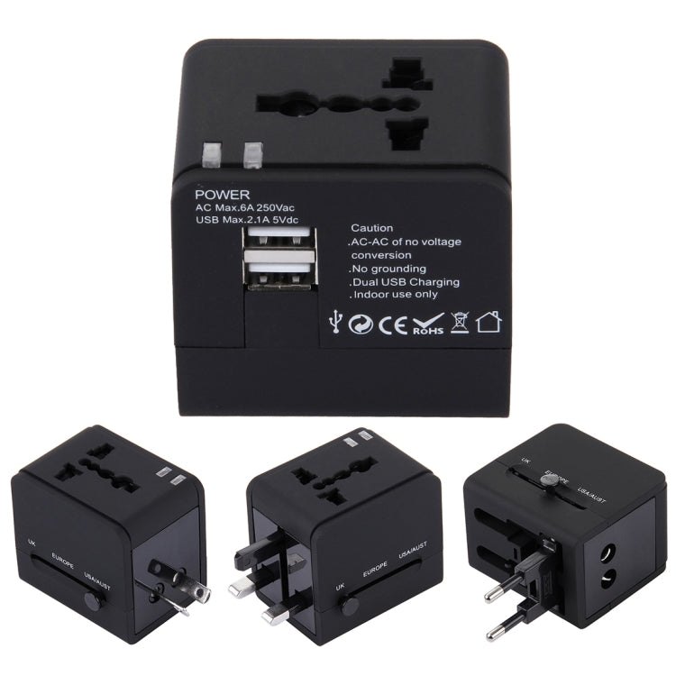 Adaptador Carregador de Tomada Dupla USB 5V 2.1A, Fichas Reino Unido / UE / EUA / Austrália, 5V 2.1A