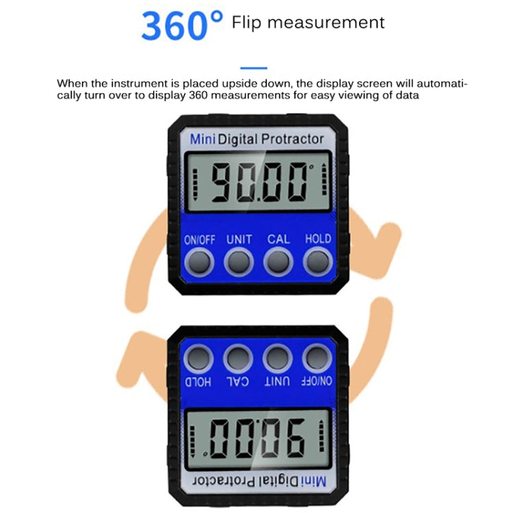 Régua de Ângulo Mini Multiângulo com Flip e Forte Adsorção Magnética, Inclinómetro com Ecrã Digital, Régua de Ângulo com Adsorção