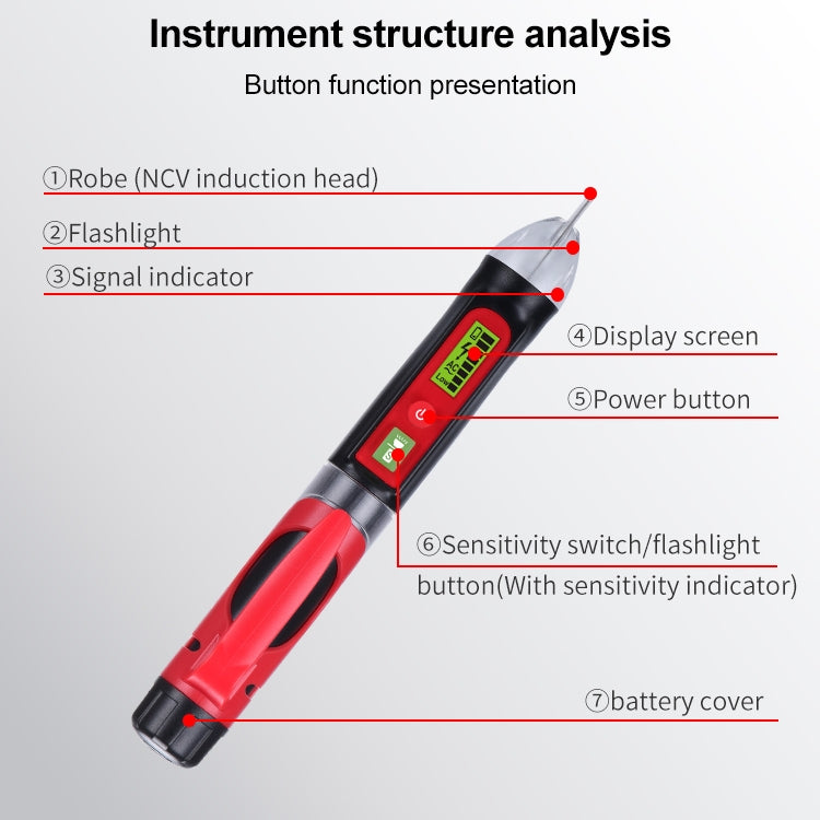 Testador de Voltagem AC LED WINTACT WT3010 Caneta Detector Sem Contacto 12-1000V, WINTACT WT3010
