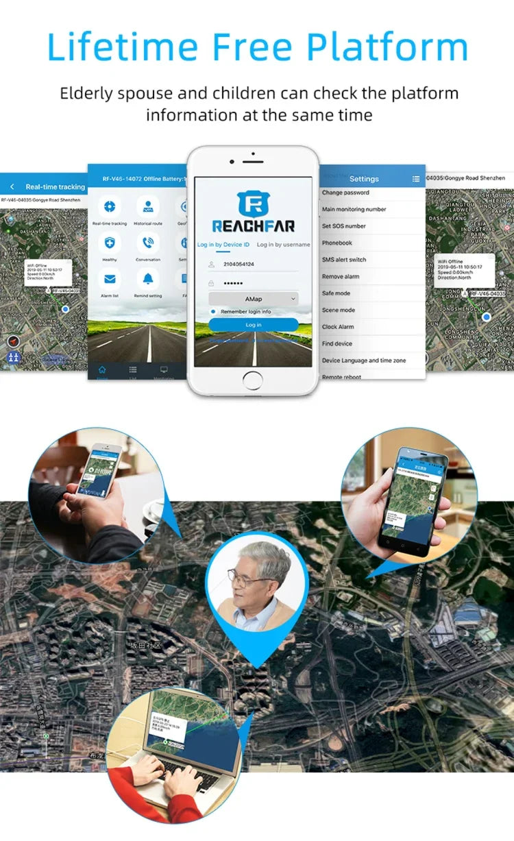 Pulseira Relógio Inteligente GPS REACHFAR RF-V46-A, Suporte SOS / Câmara / Gestão de Saúde / 4G LTE / Pressão Arterial / Frequência Cardíaca, Para Ásia / Europa / África / Austrália, RF-V46-A