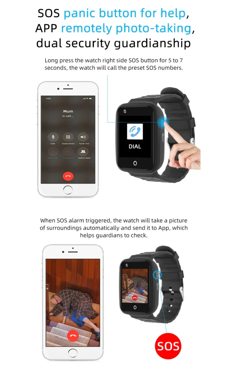 Pulseira Relógio Inteligente GPS REACHFAR RF-V46-A, Suporte SOS / Câmara / Gestão de Saúde / 4G LTE / Pressão Arterial / Frequência Cardíaca, Para Ásia / Europa / África / Austrália, RF-V46-A