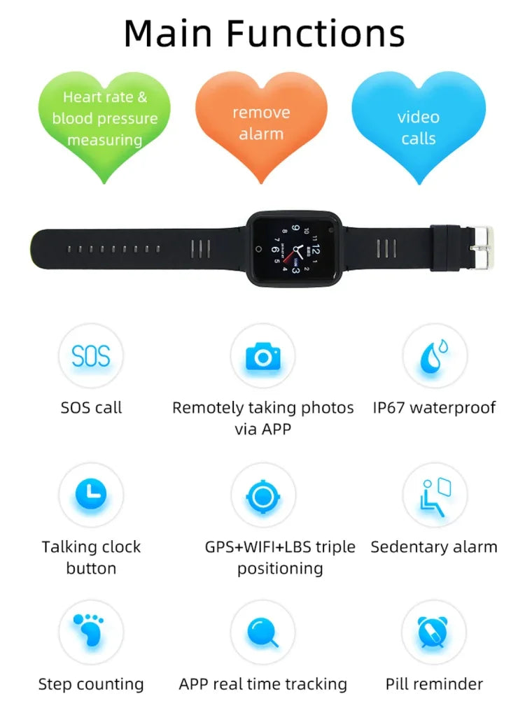 Pulseira Relógio Inteligente GPS REACHFAR RF-V46-B, Suporte SOS / Câmara / Gestão de Saúde / 4G LTE / Pressão Arterial / Frequência Cardíaca, Para América do Norte / América do Sul, RF-V46-B