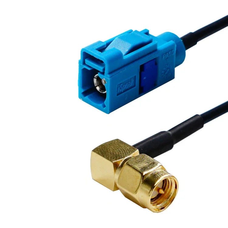 Adaptador de Cabo RG174, 20cm, Conector Fêmea SMA em Cotovelo para Fêmea Fakra Z, Cotovelo SMA Fêmea para Fakra Z Fêmea