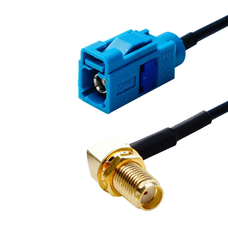 Adaptador de Cabo RG174 de 20cm SMA Macho em Cotovelo para Conector Fakra Z Fêmea, SMA Macho em Cotovelo para Fakra Z Fêmea