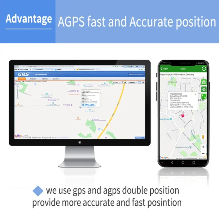 TK202A Rastreador Veicular GSM GPRS GPS 2G para Carro e Camioneta, Suporta AGPS, Capacidade da Bateria: 6500MA, 2G 6500mAh