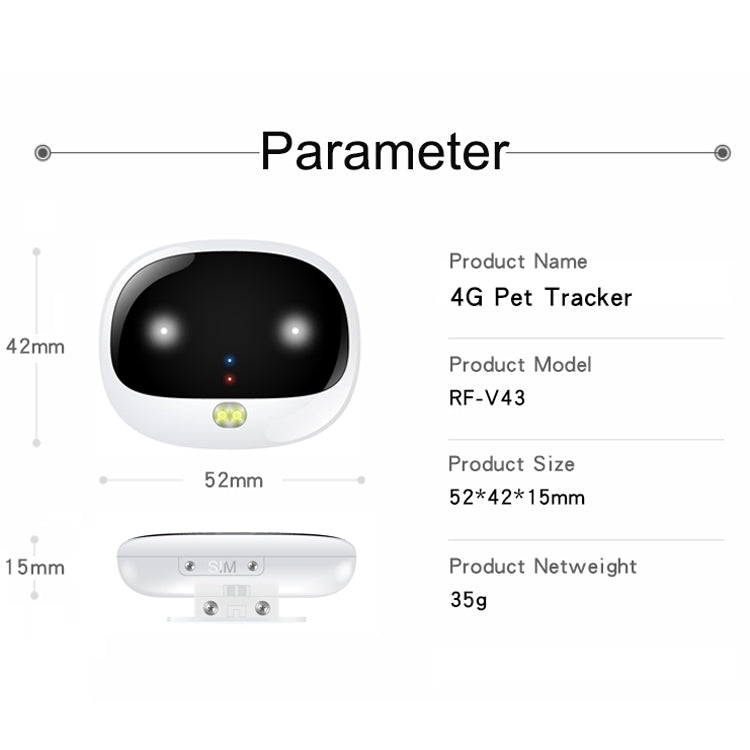 RF-V43 Estilo A Rastreador GPS + LBS + WiFi para Animais de Estimação à Prova de Água IP67 Colar para Animais Dispositivo de Rastreamento Para Ásia/Europa/África/Austrália, RF-V43 Estilo A (Preto), RF-V43 Estilo A (Branco)