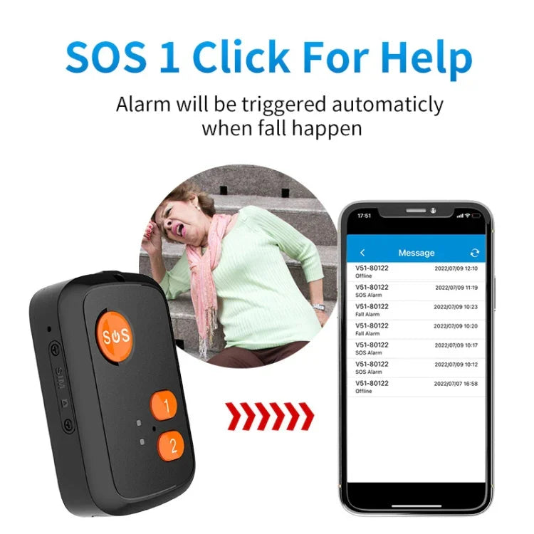 Rastreador GPS com Botão SOS para Idosos V51 Estilo A IP67 à Prova de Água 4G LTE 3G 2G GSM Alarme de Emergência para Ásia/Europa/África/Austrália, V51 Estilo A