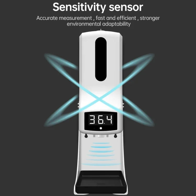 Termómetro K9 Pro Sem Contacto com Sensor de Distância Sensível à Luz Corporal + Dispensador Automático de Sabão Líquido Sem Contacto de 1000ml com Suporte de Base, K9 Pro