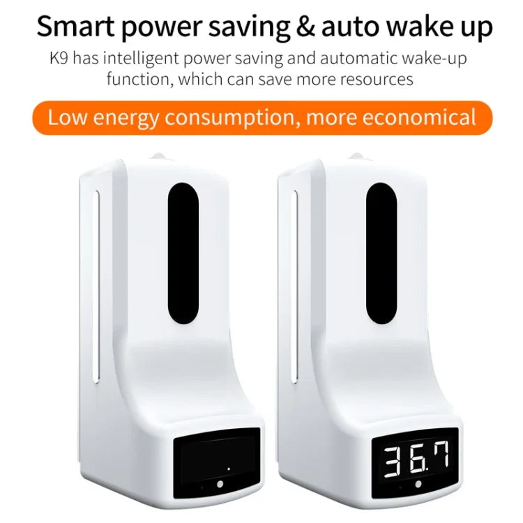 Termómetro K9 Pro Sem Contacto com Sensor de Distância Sensível à Luz Corporal + Dispensador Automático de Sabão Líquido Sem Contacto de 1000ml com Suporte de Base, K9 Pro