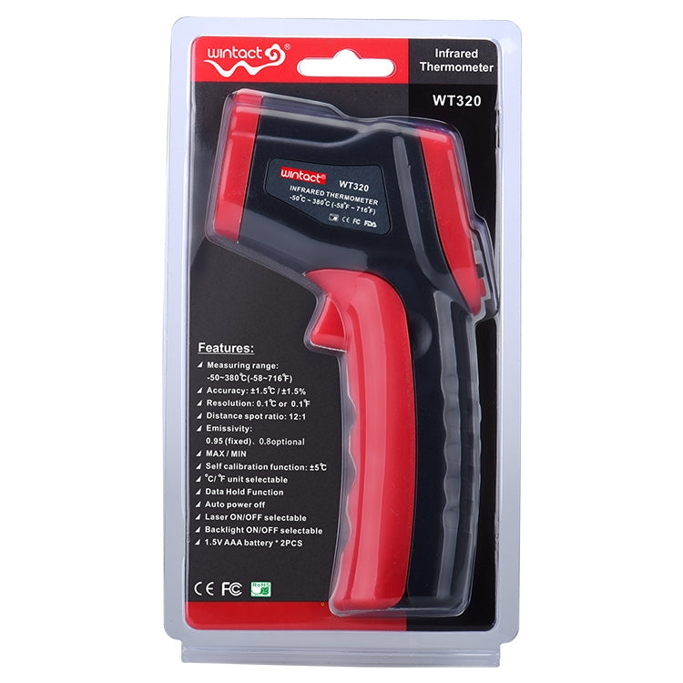 Termómetro Infravermelho Digital Portátil Sem Contacto Wintact WT320 -50°C a 380°C, WT320