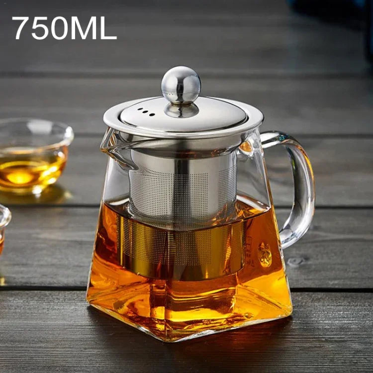 Bule de Chá em Vidro Transparente Resistente ao Calor com Filtro em Aço Inoxidável, Capacidade: 750ml