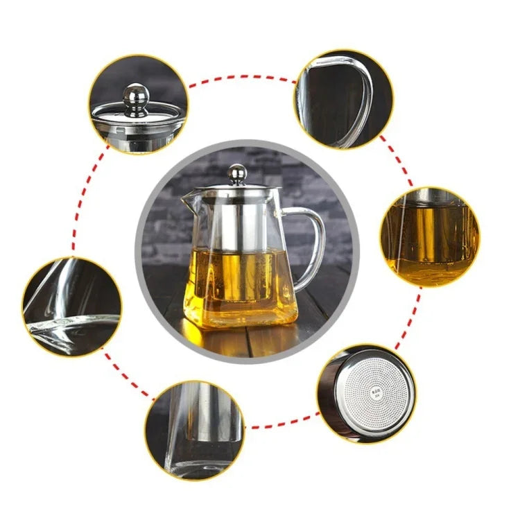 Bule de chá com filtro em vidro transparente resistente ao calor e aço inoxidável, Capacidade: 950ml, Capacidade: 950ml