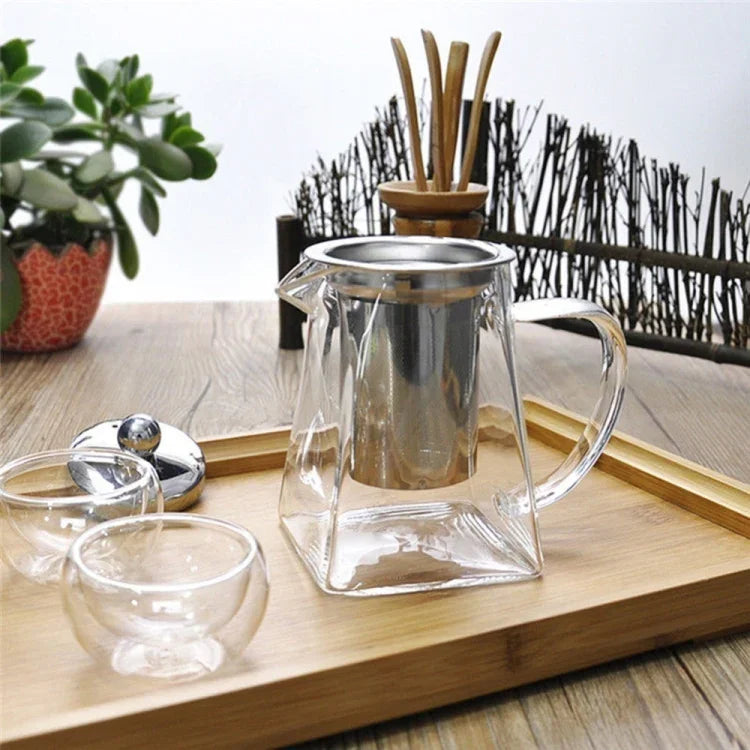 Bule de chá com filtro em vidro transparente resistente ao calor e aço inoxidável, Capacidade: 950ml, Capacidade: 950ml