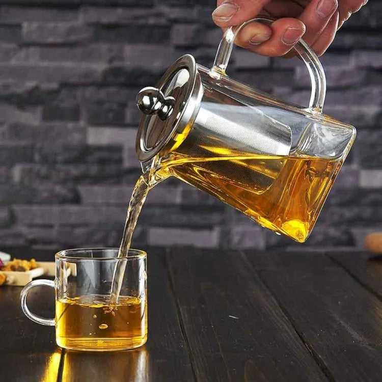 Bule de chá com filtro em vidro transparente resistente ao calor e aço inoxidável, Capacidade: 950ml, Capacidade: 950ml