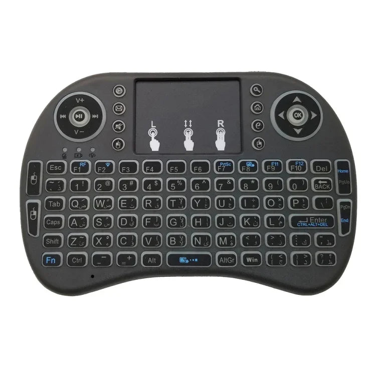 Idioma suportado: Árabe Teclado retroiluminado i8 Air Mouse sem fios com touchpad para Android TV Box & Smart TV & PC Tablet & Xbox360 & PS3 & HTPC/IPTV, Árabe