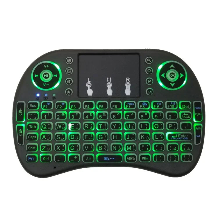 Idioma suportado: Árabe Teclado retroiluminado i8 Air Mouse sem fios com touchpad para Android TV Box & Smart TV & PC Tablet & Xbox360 & PS3 & HTPC/IPTV, Árabe