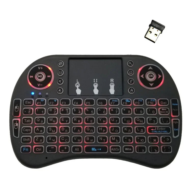 Idioma suportado: Russo Teclado retroiluminado i8 Air Mouse sem fios com touchpad para Android TV Box & Smart TV & PC Tablet & Xbox360 & PS3 & HTPC/IPTV, Russo