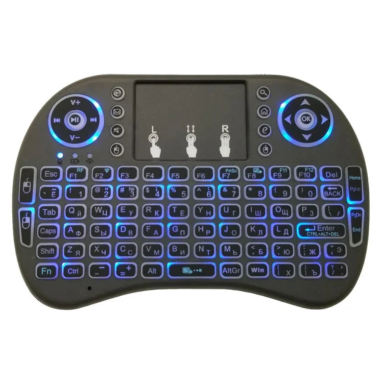 Idioma suportado: Russo Teclado retroiluminado i8 Air Mouse sem fios com touchpad para Android TV Box & Smart TV & PC Tablet & Xbox360 & PS3 & HTPC/IPTV, Russo
